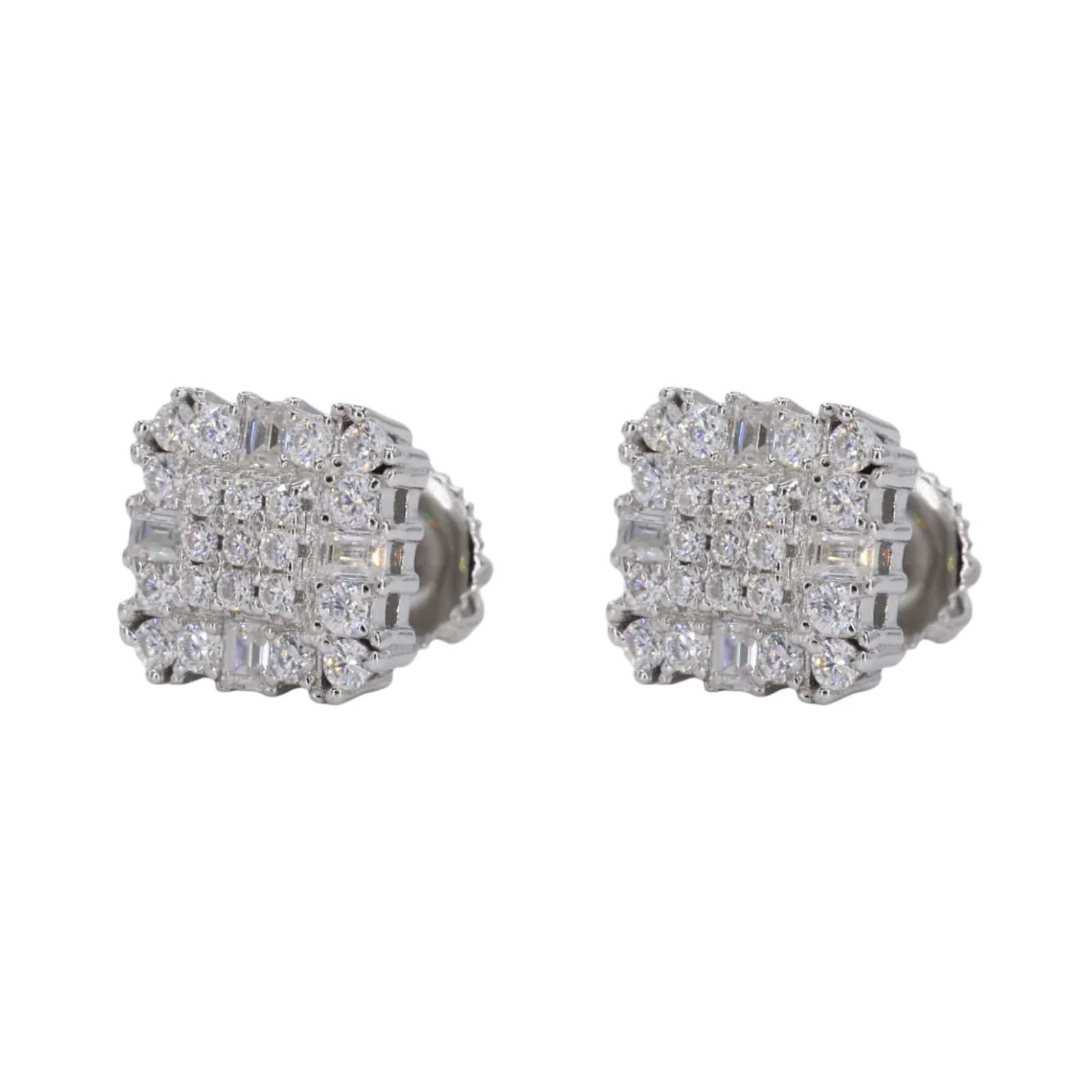 Baguette Encrusted Square VVS Moissanite Daimond Earrings