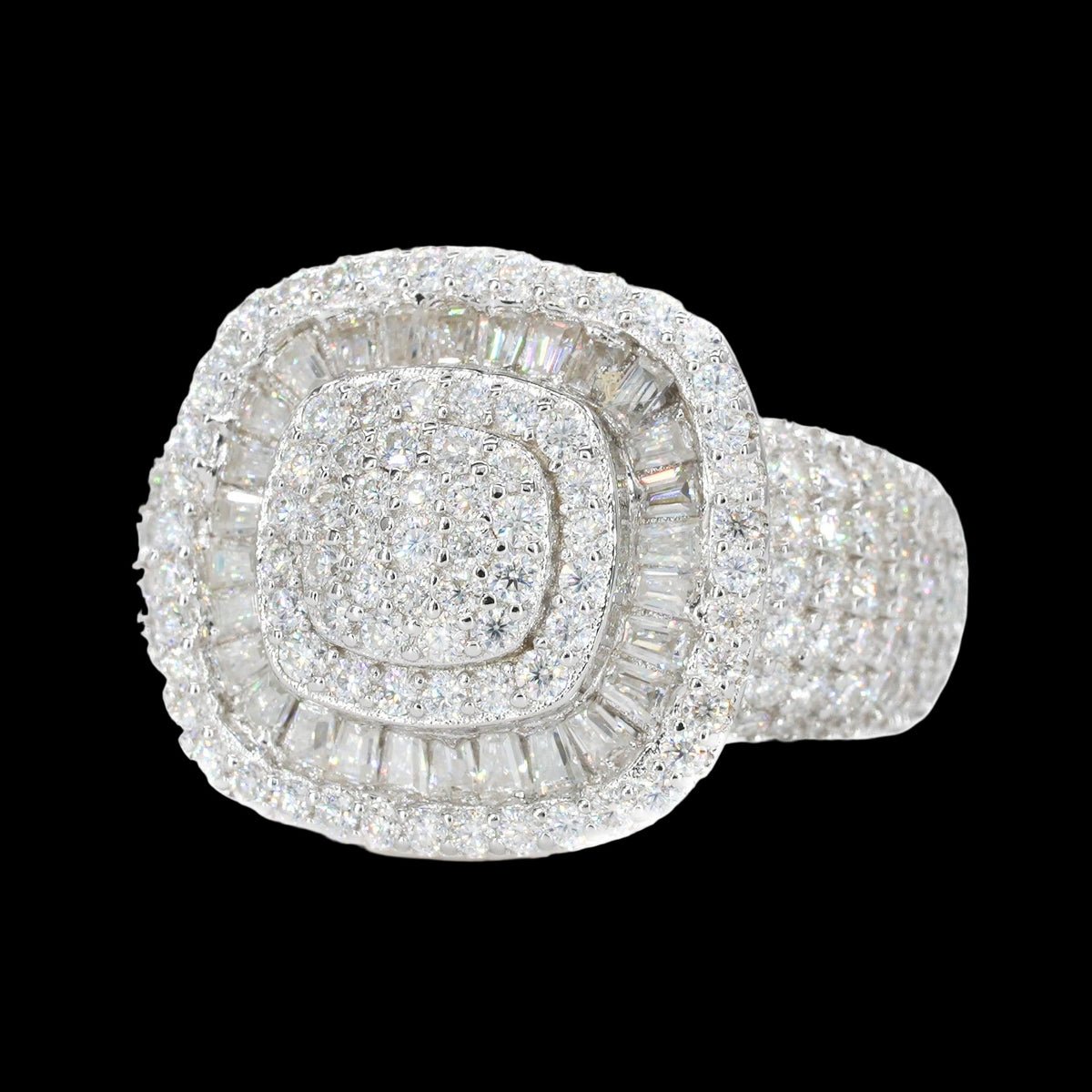 Raised Baguette Square VVS Moissanite Diamond Ring
